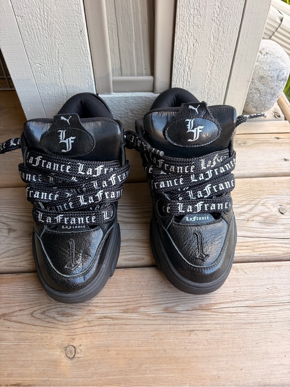 Puma LaFrance Kids' Black Leather Sneakers with Branded Laces